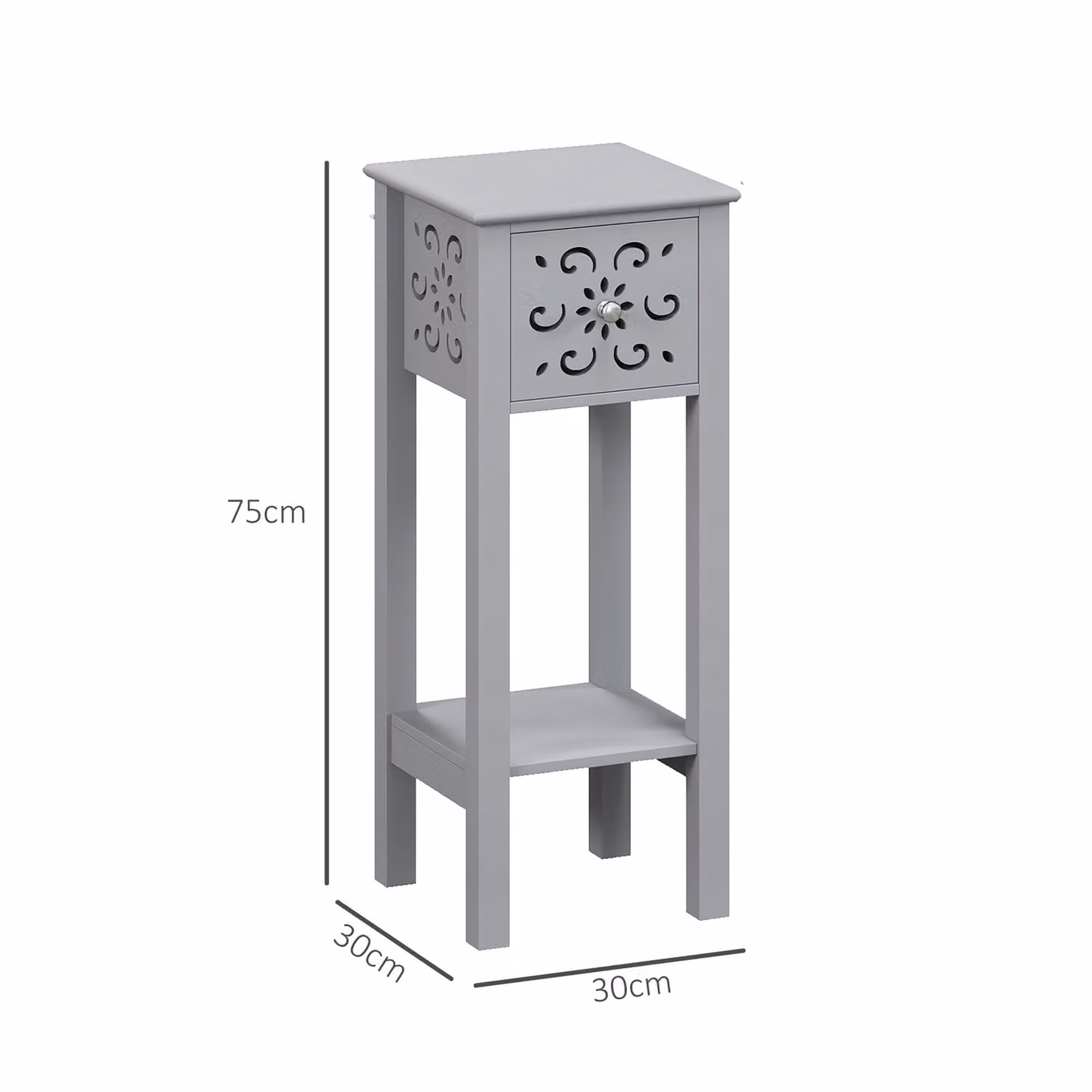 HOMCOM Set of Two Elegant Floral Cut-Out Square Side Tables in Grey – 3