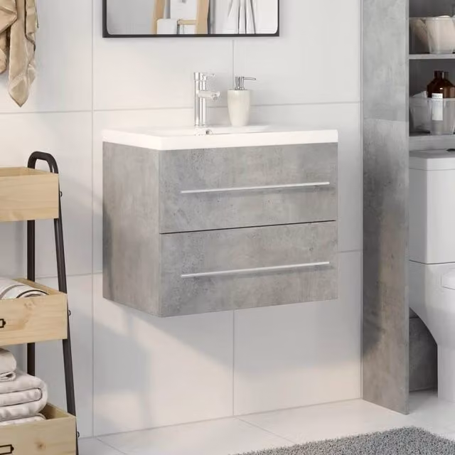 Berkfield Home 2 Piece Modern Bathroom Vanity Unit Set in Grey and White, W/D/H: 60.0 x 38.5 x 48.0 cm