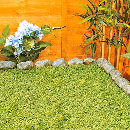 mysmartbuy 14pc Stone Effect Garden Edging in Grey, Polyresin Rock Border for Flower Beds and Ponds, Each Stone L8.9 x H5 x W5 cm – 3