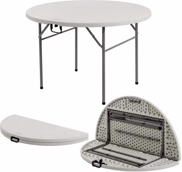 Havendro Round Folding Trestle Table, Heavy Duty White Office Desk for Home, Garden or Events, W: 120 cm, H: 73.5 cm – 1