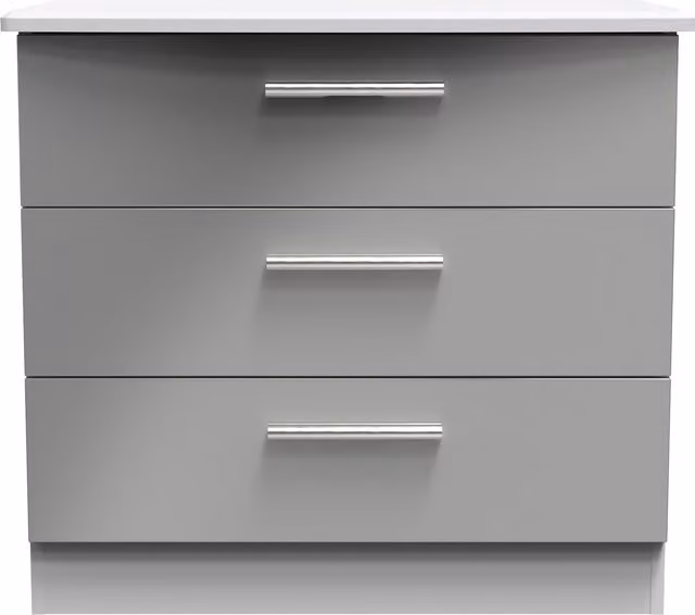 Knightsbridge Ready Assembled 3 Drawer Chest in Grey Gloss