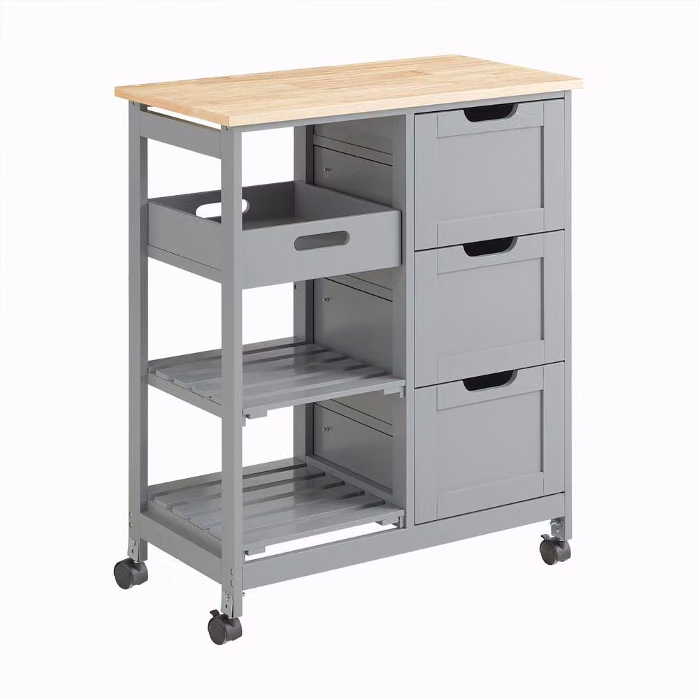 SoBuy Mobile Kitchen Trolley with 3 Drawers and Basket in Grey Country House Style – 2