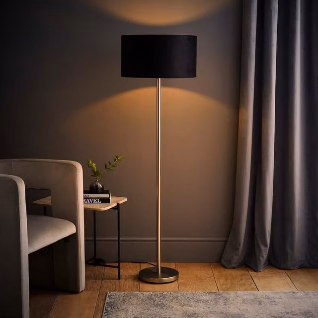 ValueLights Charlie Chrome Floor Lamp with Black Velvet Fabric Shade