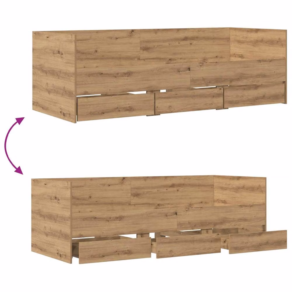 Berkfield Home Artisan Oak Bed Frame with Storage Drawers in Brown, W: 80 cm, L: 200 cm – 3
