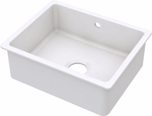 Balterley White Fireclay Single Bowl Square Undermount Kitchen Sink with Overflow, Width: 54.8 cm