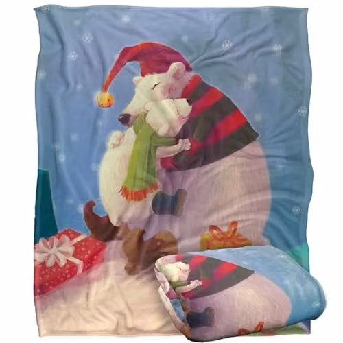 JQ Licensing Christmas Santa Bear Hug Silky Touch Super Soft Microfibre Throw Blanket, White and Multicolour, W/D: 152 x 127 cm – 1