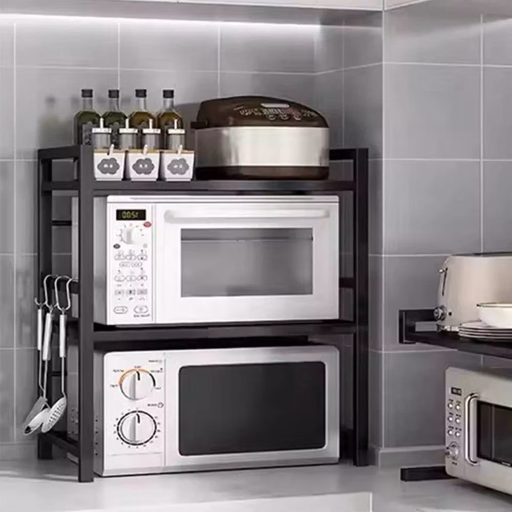 KORVIXA Adjustable 3 Tier Metal Microwave and Oven Storage Rack Stand in Black – 2