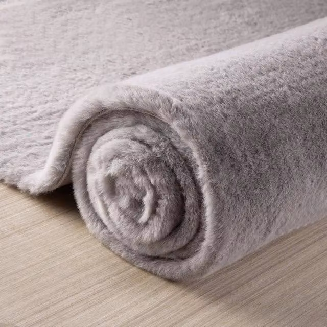 SPETLEK Grey Shaggy Round Rug, Diameter: 100 cm