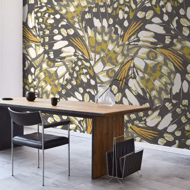 Origin Murals Butterfly Wings Abstract Wall Mural in Black and Olive Green
