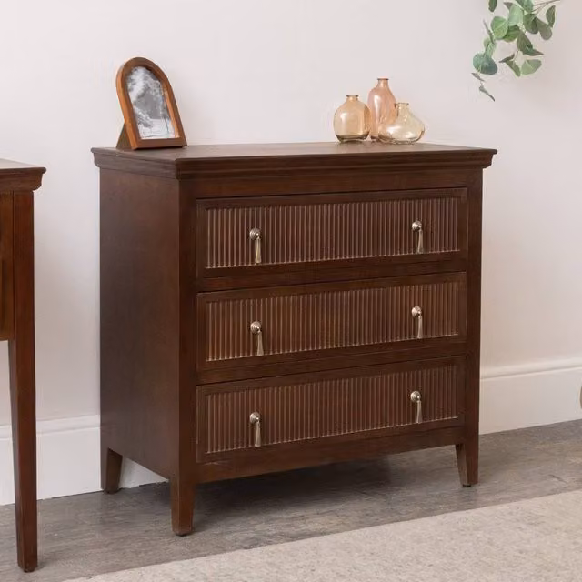 Melody Maison Georgian Range 3 Drawer Reeded Chest of Drawers in Dark Brown