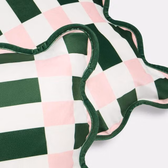 OHS Velvet Scallop Edge Cushion Covers in Green and Pink