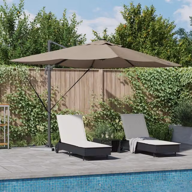 Berkfield Home Roma Cantilever Parasol with LEDs in Taupe, Aluminium W/D/H: 352 x 251 x 265 cm – 1