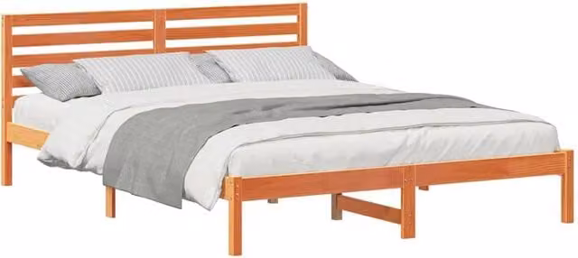 Berkfield Home Elegant Bed with Headboard in Wax Brown Solid Pine Wood W/D/H: 160 x 220 x 200 cm – 1