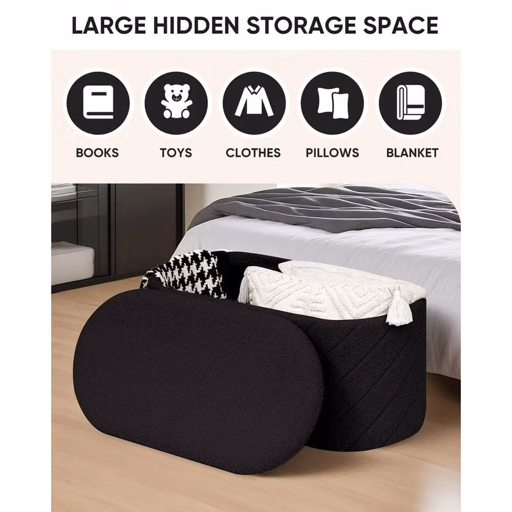 FORGEVIO Oval Ottoman Storage Bench and Folding Foot Rest in Black – 2