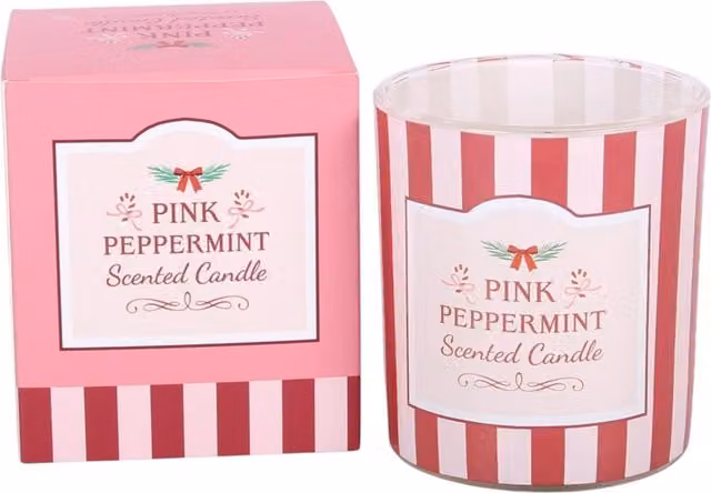Kingsbury Gifts Candy Cane Striped Glass Jar Holiday Candle in Pink and Red