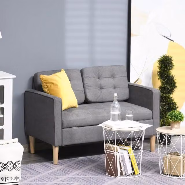 Chilli Seating Grey Fabric 2 Seater Sofa with Hidden Storage and Solid Wood Frame