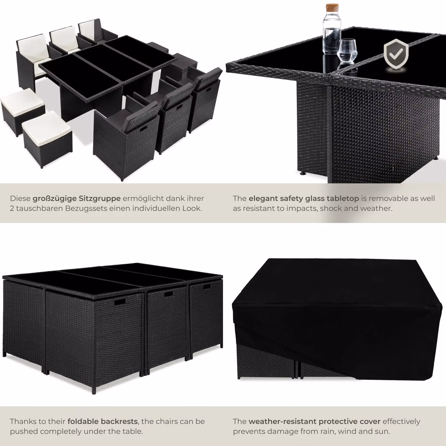 tectake New York Garden Table and Chairs Set in Black Rattan – 4