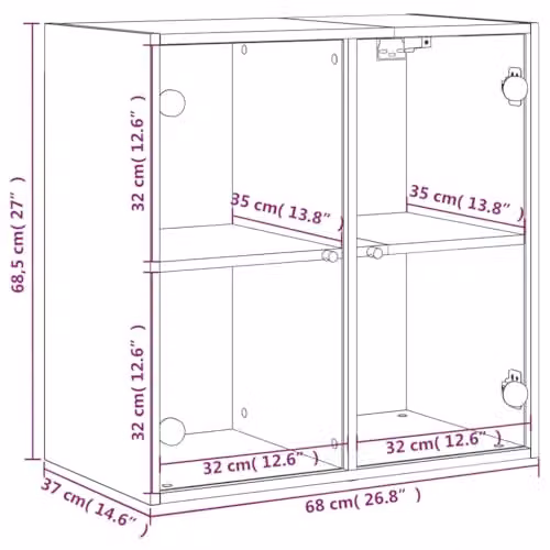 vidaXL Modern Wall Mounted Cabinet with Glass Doors in Smoked Oak, W/D/H: 68 x 37 x 68.5 cm – 3
