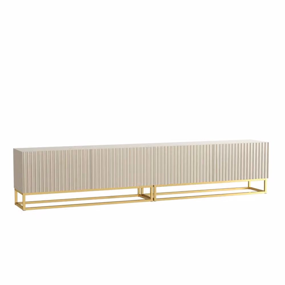 Mex Furniture LTD Ripple Duo TV Unit in Cashmere Warm Beige Taupe with Gold Finish, W: 200 cm, D: 45 cm, H: 35 cm – 3