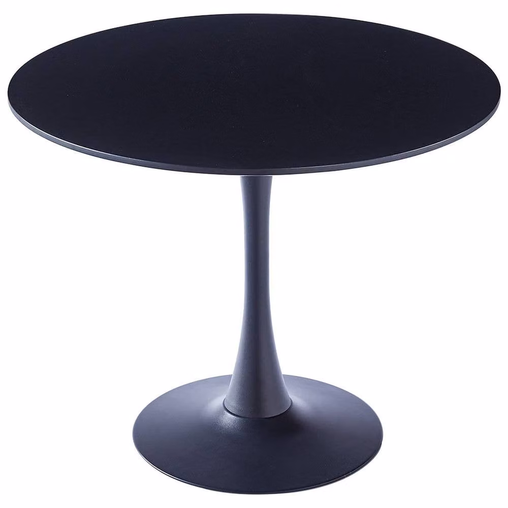 Garden Sanctuary Modern Round Wooden Table with Matt Black Metallic Base – 2