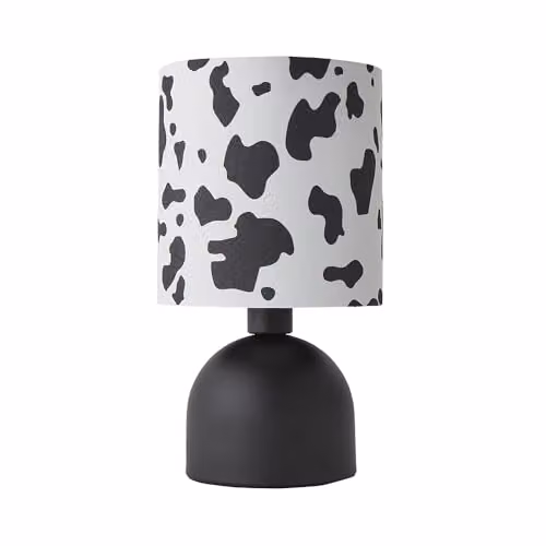 ValueLights Miley Cow Print Drum Table Lamp in Black and White with LED Bulb