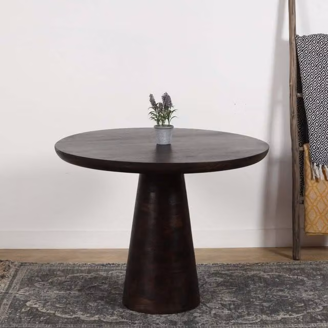 IH Design Modern Round Mango Wood Dining Table in Brown
