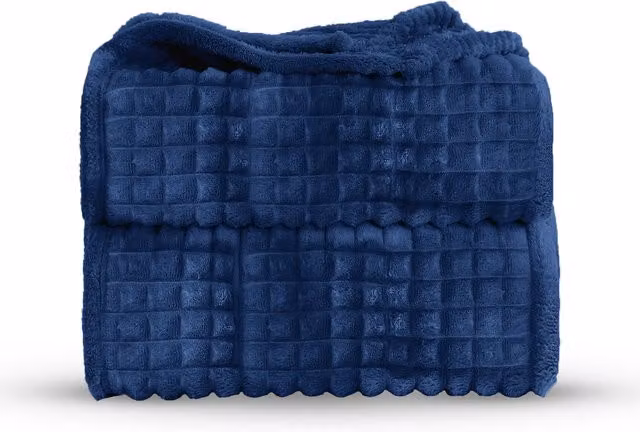 Velosso Blue Waffle Pique Velvet Throw Blanket, W: 127 cm