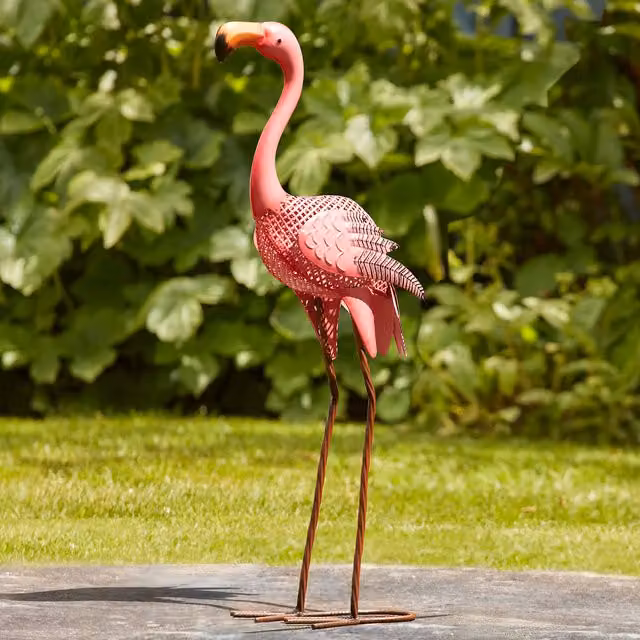 Garden Gear Flamingo Metal Garden Ornament in Pink, Grey and Multicolour