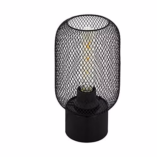 Loops Modern Black Metal Table Lamp with Round Wire Mesh Shade and E27 Bulb – 1