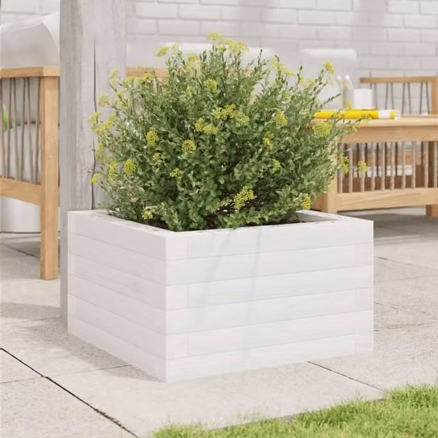 Berkfield Home Decorative White Garden Planter in Solid Wood, W/D/H: 40 x 40 x 23 cm – 1