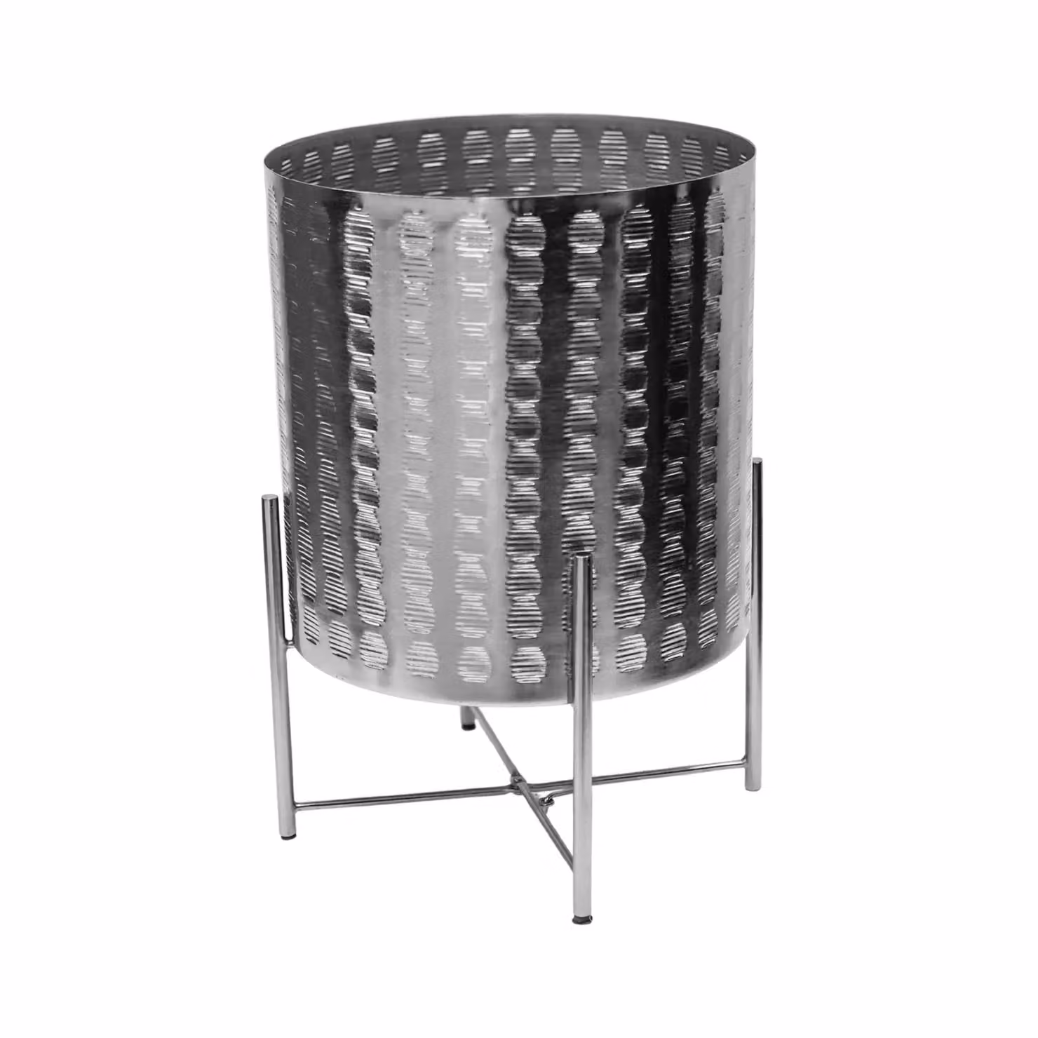 Ivyline Zendaya Silver Embossed Metal Tabletop Planter with Stand, H 25 cm x D 25 cm – 2