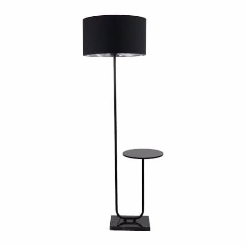 ValueLights Tavel Matt Black Metal Floor Lamp with Table and Black and Chrome Inner Shade – 1
