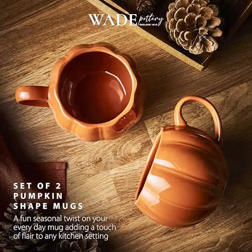 Tower Set of 2 Orange Pumpkin Shaped Stoneware Mugs, 337ml Capacity – 3