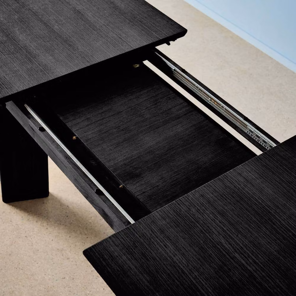 Sweek Black Rectangular Extendable Dining Table with Oak Veneer and Rubberwood, 6-8 Seater, W/D/H: 160 x 90 x 76 cm – 7