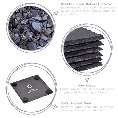 Argon Tableware Hexagon Slate Coasters, Set of 12, Black, Diameter: 10 cm – 2