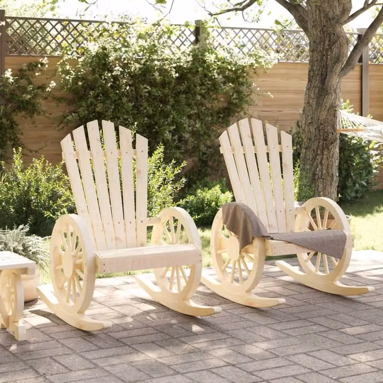 Berkfield Home Set of 2 Rocking Adirondack Chairs in Solid Wood, Beige