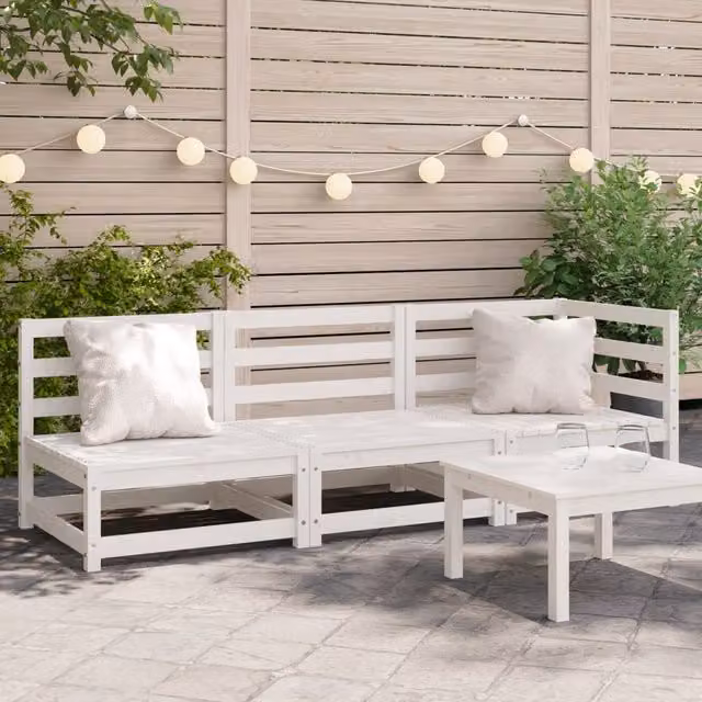 Berkfield Home Rustic 3-Seater Garden Sofa in White Solid Pine Wood – 1