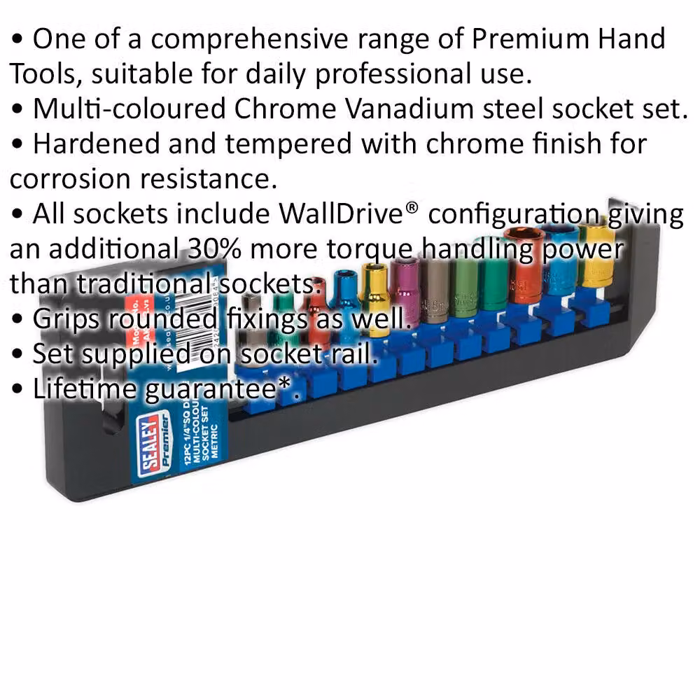 Loops 12 Pack Multi Colour 1/4 inch Metric Square Drive 6 Pt WallDrive Torque Socket Set – 2