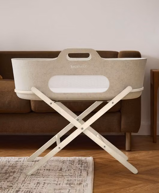 SnuzBaskit Moses Basket and Stand in Barley and Cashmere Beige