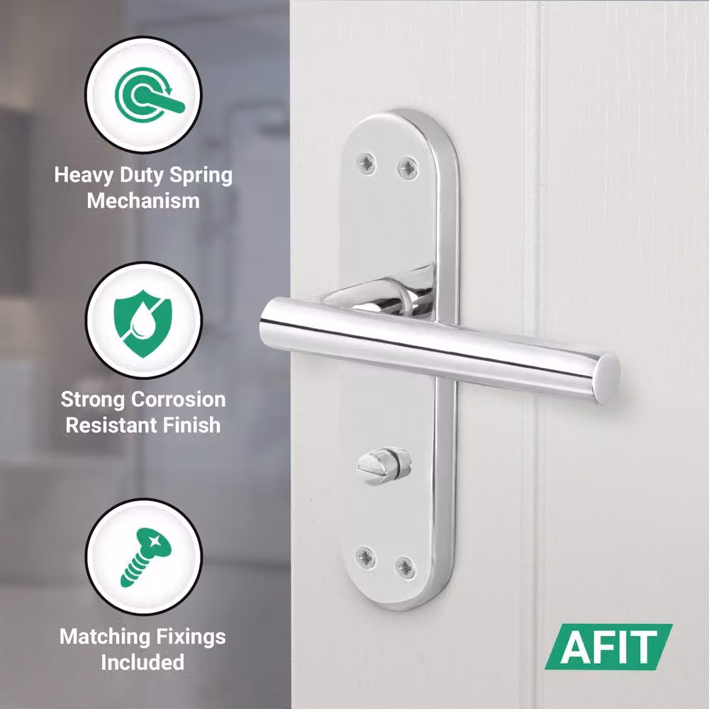 AFIT Polished Chrome T-Bar Bathroom Handle and WC Privacy Lock Backplate Set, Silver, W/D/H: 15.0 x 15.0 x 15.0 cm – 2