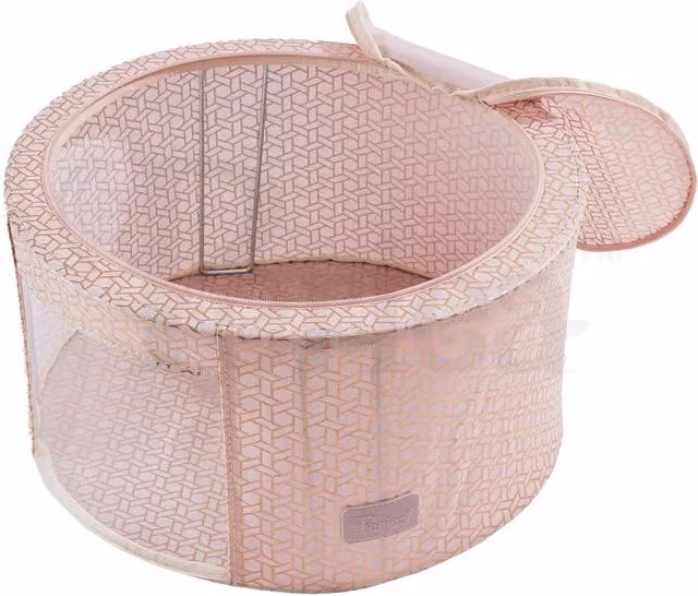 Periea Abby Folding Round Storage Box with Lid and Collapsible Steel Frames, Pink, 21l