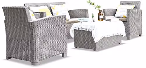Centurion Supports Santana 4 Piece PE Rattan Garden Furniture Set with Coffee Table and Cushions in Greige – 2