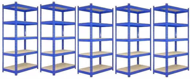 Monstershop Q-Rax Set of 5 Blue Freestanding Industrial Shelving Units, W/D/H: 90 x 50 x 180 cm – 1