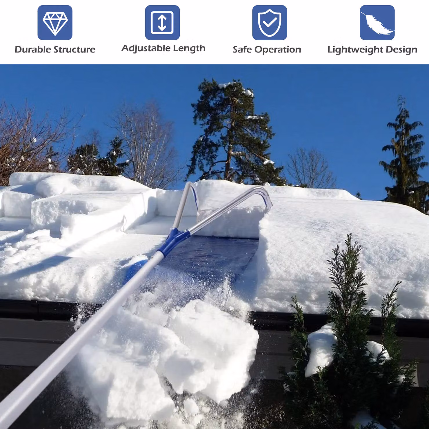Costway Extendable Blue Aluminium Snow Shovel Roof Rake with Handle – 2