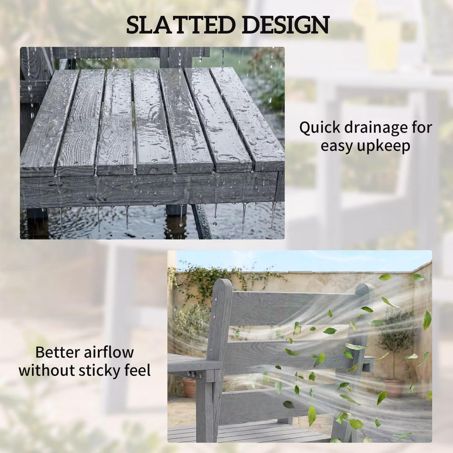 Outsunny Grey Embossed Wooden Jack and Jill Outdoor Garden Loveseat with Integrated Table – 5