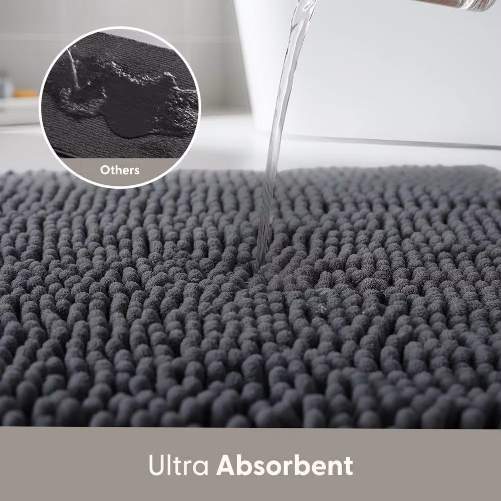 Keplin Non-Slip Microfibre Chenille Bath Mat, Grey, W: 40 cm, D: 60 cm – 4