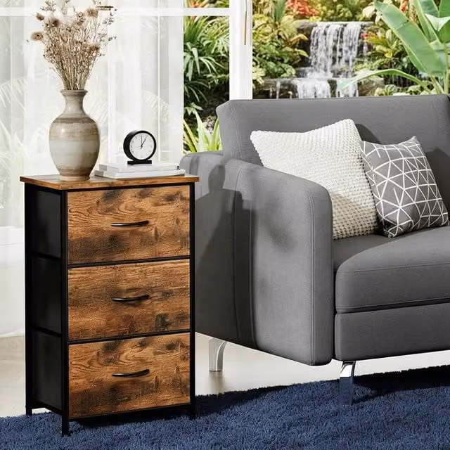 London Boutique Brown Fabric Chest of Drawers with 3 Drawers Bedside Storage Unit W/H: 75 x 40 x 30 cm – 1