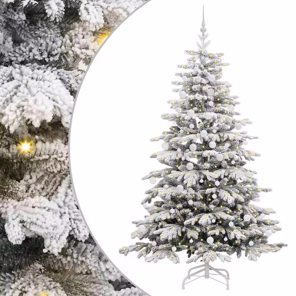 Berkfield Home Artificial Hinged Christmas Tree in White, Height: 210 cm – 2