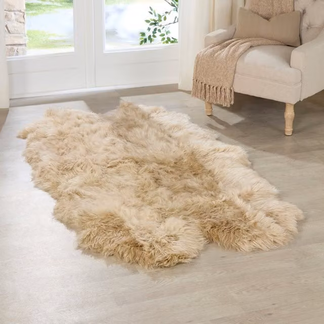 Native Natural Organic Quad Sheepskin Rug in Beige and Yellow