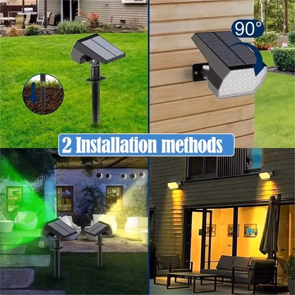 Kelvenix 2-Pack RGB LED Solar Outdoor Garden Spot Lights in Black with Ground Spike – 4